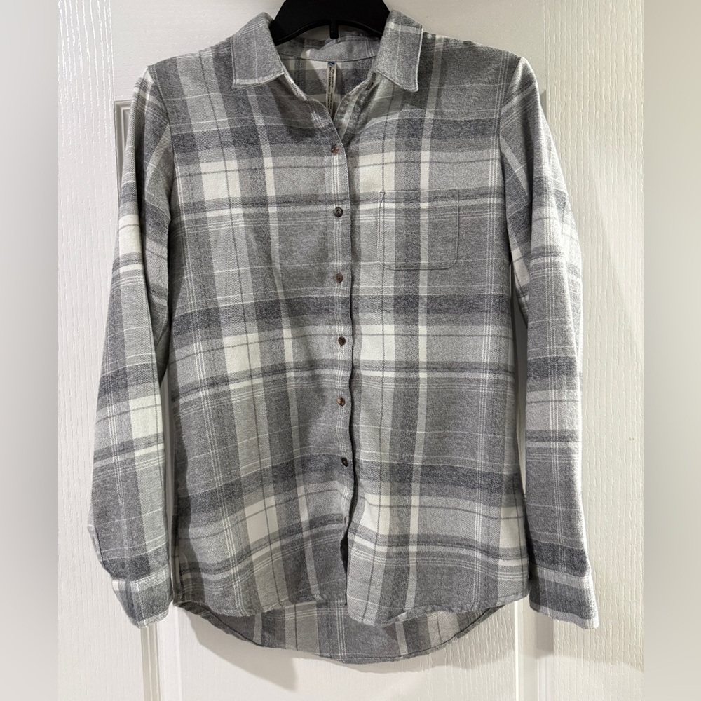Kuhl Kamila flannel button down shirt - gray‎ and white - size small